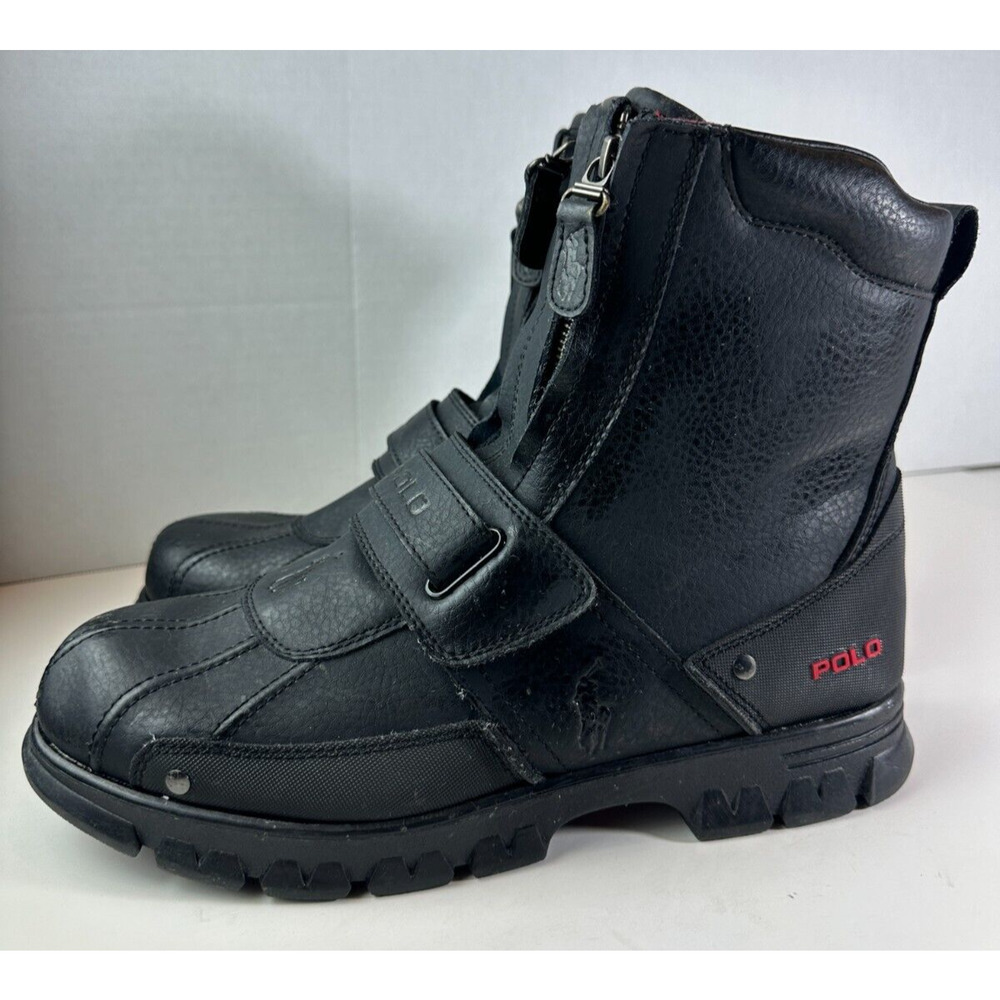 Polo by Ralph Lauren Black Leather Darrance II Zip Combat Boots Men's Size 11 D - Picture 12 of 12